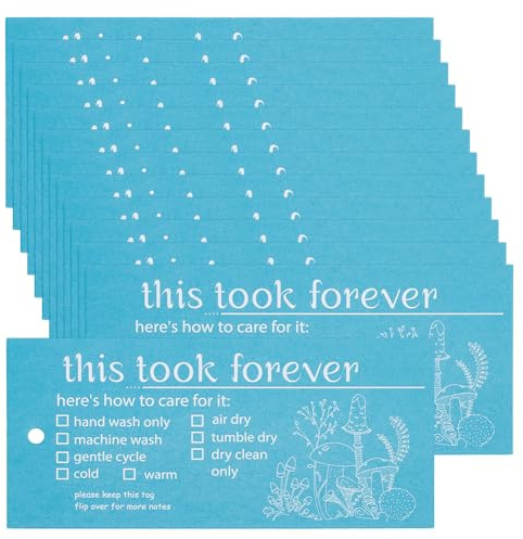 FREEBLOSS 100pcs Handmade Care Tags Handmade Fabric Washing Instructions Gift Tag Labels for Clothing Labels, 4.3x2inch White Paper Washing Tag for Crocheted Knitted Quilting Items Gift (Blue)