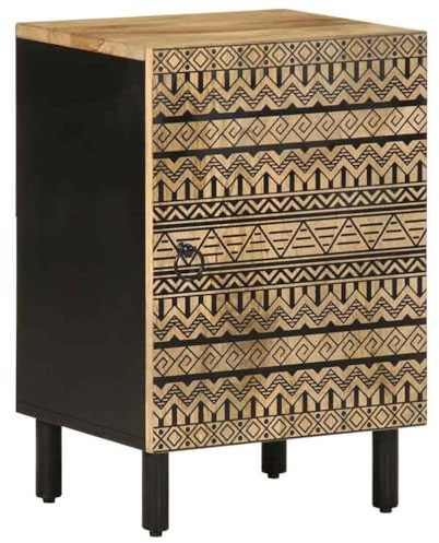 Foknhdi Comò da bagno 38 x 33,5 x 58 cm, nero in legno di mango massiccio con rilievo floreale retrò, robusto telaio in ferro, salvaspazio, per ospiti, WC, camera da letto e corridoio