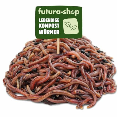 Futura-Shop Kompostwürmer lebend – 3 Arten Wurm-Mix für Wurmkiste, Wurmkomposter & Gartenkompost als Kompoststarter -Würmer Regenwürmer lebend (500 Stück)