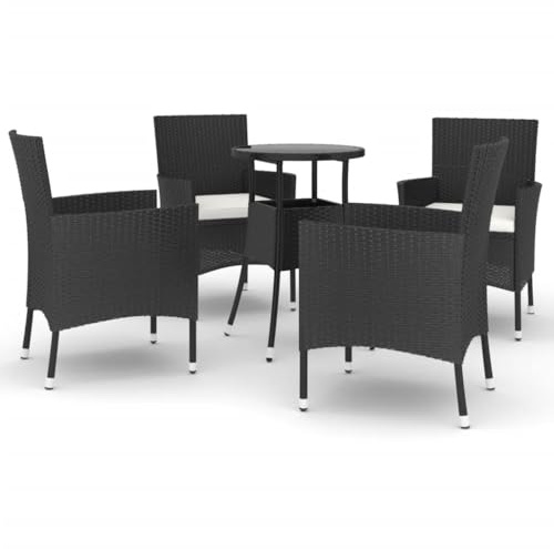 pokgdf Robustes Bistro Set mit Stahlrahmen, 5-TLG. Gartenmöbel Bistro Set Poly Rattan schwarz mit Garten Bistrostühlen und gepolsterten Kissen