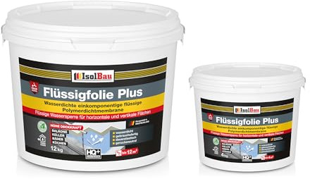 Isolbau Flüssigfolie PLUS 16kg - Dichtfolie für innen & Außenbereich - für Wand & Boden - Balkonabdichtung, Terrasse - Lösemittelfreie, wasserdichte Abdichtung Dichtmasse