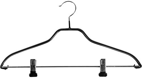 10 Metallkleiderbügel Schulterform rutschfest Klammernsteg 40cm schwarz | SF 540, 10 Stück