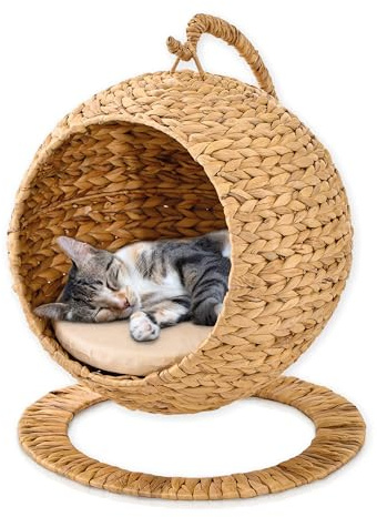 Lycce Hanoi - Poltrona sospesa in giacinto d'acqua naturale, Ø 40 cm (gatti domestici fino a 4 kg)