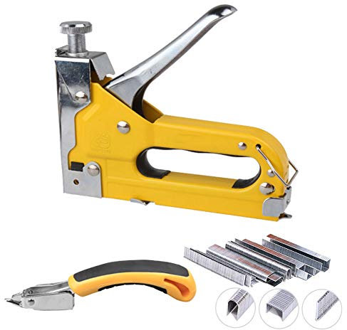 Handtacker Set,3-In-1 Manuelle Nagelpistole,Werkzeugtacker Mit Regulierbarer Schusskraft,Klammerntacker-Set Für Polsterung, Zimmerei, Möbel,900 Heftklammern Und Entferner [160 × 100 Mm]