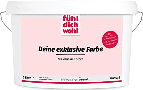 derendo Fühl Dich Wohl Deine Farbe rosa, matte Wandfarbe rosa, hohe Deckkraft, verschiedene Rosafarbtöne zur Auswahl (5L, Lachsrosa E1-42)