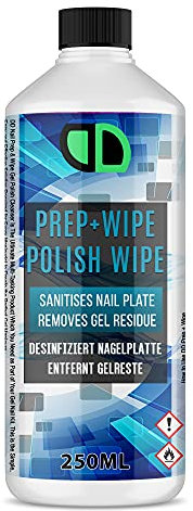 DD Prep + Wipe Nettoyant pour résidus de vernis à ongles gel 250 ml, multi-usages pour désinfecter les ongles et enlever les couches collantes, désinfecter les ongles