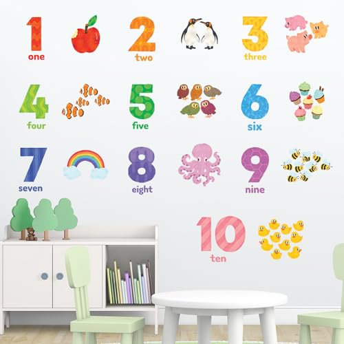 DECOWALL DWL-2020 Wandaufkleber mit Zahlen, zum Abziehen und Aufkleben, abnehmbare Wandaufkleber für Kinderzimmer, Schlafzimmer, Wohnzimmer