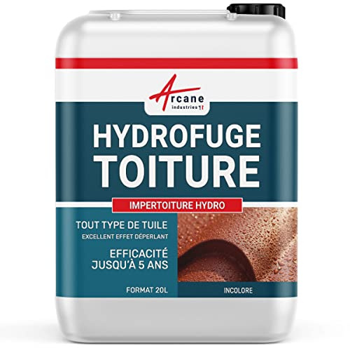 Hydrofuge Toiture Incolore, Tuiles, Béton, Pierre 20 L (jusqu'à 100 m²) | Imperméabilise, Traitement Hydrofuge, Protège des Taches, Toitures, Béton, Pierre et Supports Poreux - Arcane Industries