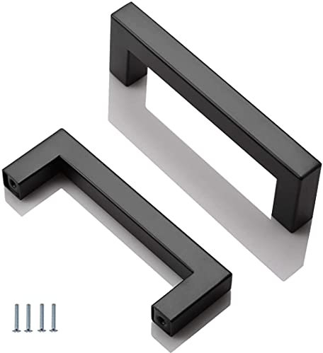 ANSIEDIO 2 Pack Black Stainless Steel Cupboard Handles - 96mm Kitchen Cabinet Door Handles Furniture Drawer T Bar Pulls