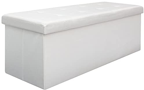 DuneDesign Faltbare Sitzbank 110x38x38cm - XXL Sitztruhe 2 Trennwände Polsterbank Fußbank Leinen-Optik