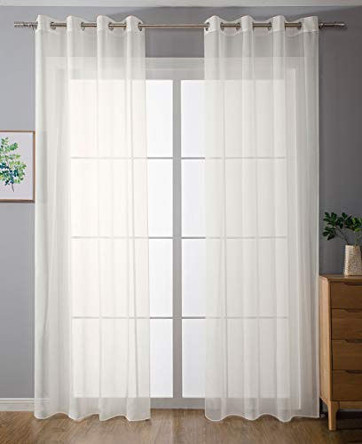 Gardinenbox 2er-Pack Ösen Gardinen Transparent Vorhang Set Wohnzimmer Voile Ösenvorhang Bleibandabschluß HxB 145x140 cm Creme, 203322