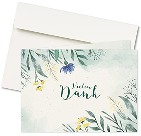 20er Set Dankeskarten & Umschläge, Klappkarten, Format A6, Motiv: Grüne Wiese, Hochzeit, Geburtstag, Jubiläum (20er Set)