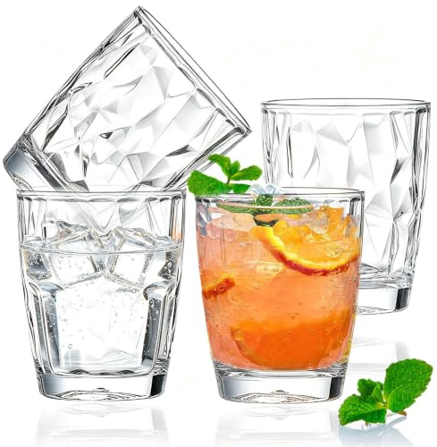 Lot de 4 gobelets en plastique transparent incassable de 300 ml pour eau, thé, lait, bière, jus de fruits, verres réutilisables pour enfants, adultes, barbecue, fêtes et utilisation quotidienne