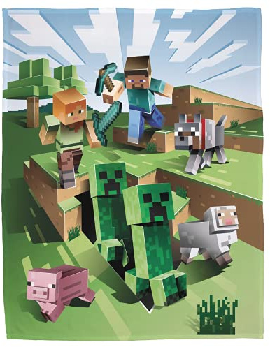 Character World Minecraft - Coperta in pile corallo, 160 x 200 cm, Minecraft, statuette di fan per bambini, adolescenti e adulti