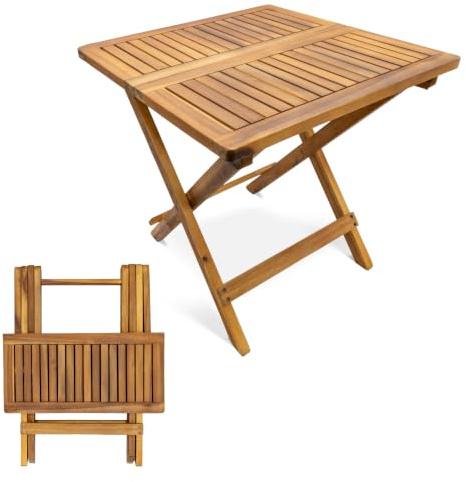 Spetebo Akazie Garten Beistelltisch klappbar geölt - 50 cm | Für Innen und Außen, Balkon Terrasse Garten, Bistro Tisch, Massiv