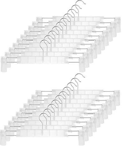 GUANJUNE Kleiderbügel,Platzsparende Rockhalter mit 360 ° Schwenkhaken,Verstellbare Clips Hosenbügel,Kleidung Mantel Kleidungsstück Jeans Kleiderbügel (20er Pack, Transparent)