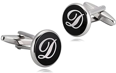 Whoiy Manschettenknöpfe Gravur Initialen D, Men Cufflinks Set Edelstahl Schwarz Weiss für Männer Smokinghemd Kostenlose Gravur mit Geschenkbox