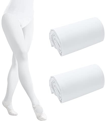 AIEX 2 pairs Ballet Dance Tights Footed, Ballet Legging Stocking Pantyhose for Girls Kids Women Toddler Students Practice (White, XL)