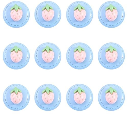 ZoTuoART 12 Stück 20 mm runde Knöpfe in Herzform – Bonbonfarbe Blume Erdbeere Cartoon Kinder Ersatzknopf – handgefertigte Kleidung Nähen Knöpfe Erdbeere (blau) – rund