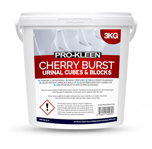 Pro-Kleen Cherry Urinal Blocks 3KG, Non PDCB Slow Dissolving Channel Cubes, 30 Day Odour Control for Commercial Washrooms