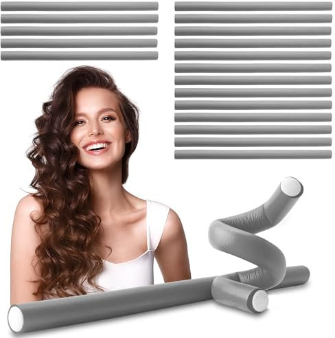 ECENCE Bigodini flessibili, Set di 20 Arricciacapelli Senza Calore per messa in piega Ø 14 mm x 240 mm lunghezza Grigio per capelli corti e lunghi