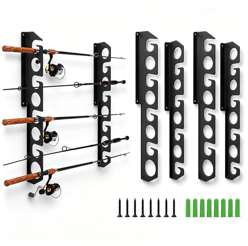 Angelruten-/Stangenhalter, Aufbewahrung, Organizer, Präsentation von Angelhaken, Aufhänger, Wand- oder Deckenmontage, Metall, hält bis zu 16 Ruten, vertikal/horizontal für Garage, Hütte und Keller