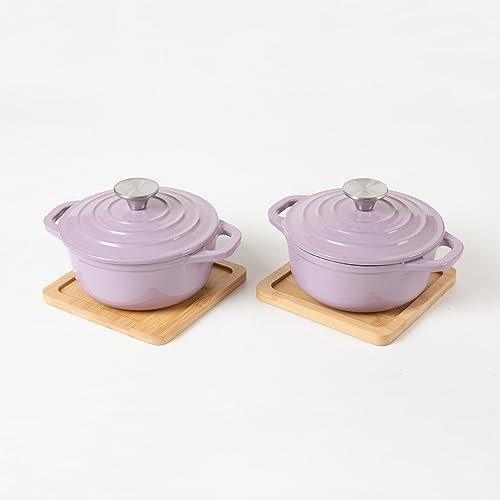 HAWOK Juego de 2 mini cuencos de pan holandeses de hierro fundido esmaltado, color morado