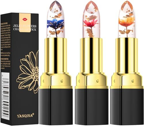 3 Packs Flower Jelly Lippenstift Set Magic Temperature Farbwechsel Lippenbalsam Langanhaltende Feuchtigkeitscreme Aloe Vera Flower Jelly Lippenstift Makeup Set