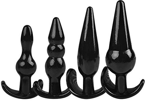 Butt Plug, confezione da 4 tappi anali, set di allenamento anale in silicone, per principianti e giocatori avanzati, giocattoli anali per adulti, giocattoli sensoriali per adulti (nero)