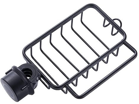 JUSHZ Soporte Estropajo Fregadero Estante De Esponja Organizador Fregadero Cocina Sin Taladro Cesta para Grifería Cesta De Drenaje De Aluminio Espacial Soporte De Trapo Fregadero (Black)