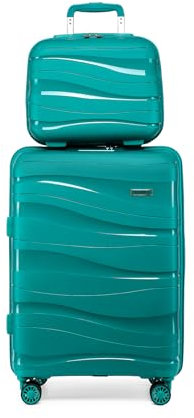 KONO Koffer Trolley 55cm Reisekoffer Set Leicht Hartschalenkoffer mit TSA Schloss Zwillingsrollen Rollkoffer 4 Rollen (Türkis)
