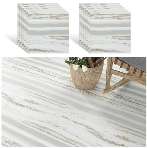VEELIKE Piastrelle Adesive Pavimento Effetto Pietra Beige Grigio Pavimento in PVC Effetto Legno Pavimento PVC Adesivo Camera da Letto Piastrelle Adesive Cucina Impermeabile 1.5mm 30cm x 30cm 12 Pezzi