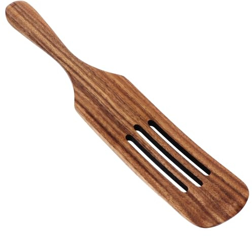 WRITWAA Wooden Cooking Spatula Long Handle Slotted Kitchen Turner Heat Resistant Eco-Friendly 12 Inch Wood Material Utensil for Stirring Serving Daily Use