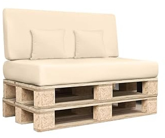 Sapphire Collection Pallet Cushion Set 4 Pcs,Euro Pallet Seating Set, Garden Seat Pads, Seat Cushions, Garden Sofa, 2 Seat Cushion without Pallets,2 x Decorative Pillow Filled (Cream)