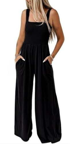BRONG Salopette da Donna Strappy Tuta da Lavoro con Tasca Sciolto Adatto Casuale Bavaglino nel Complesso Tuta Lungo Pantaloni Pagliaccetto Nero L
