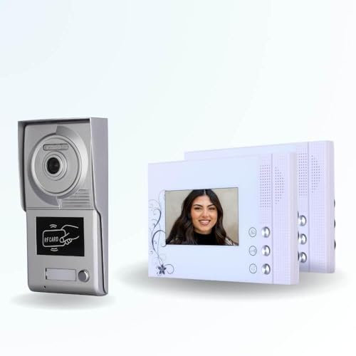 BT Security Portier interphone vidéo Classic 4 Fils - 1 Appartement - 2 écrans Blancs - avec Lecteur de Badge