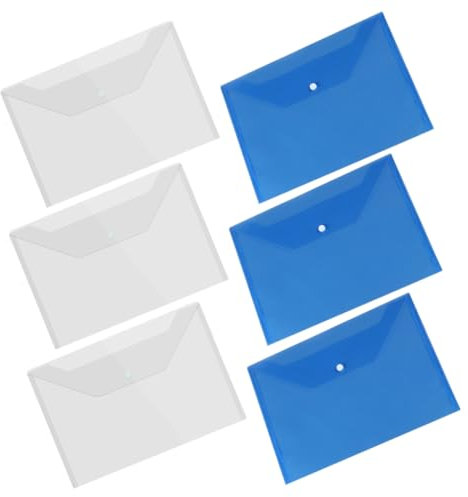 Tofficu 6 Stück Dicke A4 Dokumentenhüllen aus Verschleißfestem Pp mit Druckknopf Transparente und Blaue Aktenmappen für Büro Schule und Reise