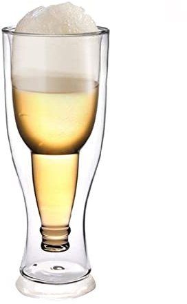 Verres à Bière 2 Pièces, Verres à L'envers, Verres à Bière Isolés à Double Paroi Transparents, Tasses à Bière, Tasse de Bouteille de Bière, Tasse de Style en Verre Inversé Drôle,(450 ml)