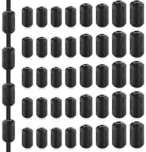 BAIFULAI 40 Stück Ferritkerne für Kabel, Ferritkerne Entstörfilter Ferritfilter, Entstörfilter Klappferrit Mantelwellenfilte Aufsteckbarer Ferritring für 3.5mm 5mm 7mm 9mm Durchmesser Kabel, Schwarz