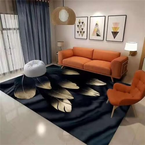 RUGMRZ Flurteppich Flickenteppich Waschbar Klassischer Schlafzimmerteppich Lounge Zubehör Gelbe Feder Dekor Feuchtigkeitsbeständig Teppich Kinder 120X160CM