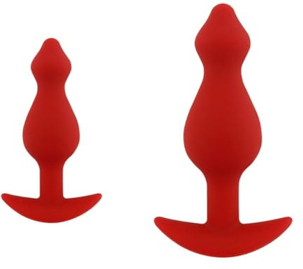 2 PZ Silicone Anale Plug Set per Principianti, Dildo Anale Perline G-spot Massaggio Giocattoli Sesso con Base svasata per Donne Uomini (rosso)