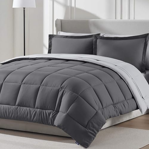 Nestl Comforter Set, Microfiber Polyester, Dark Grey, Queen