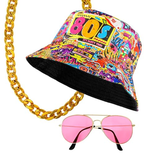 W WIDMANN MILANO Party Fashion - 90er Jahre Hip Hop Fashion Set, Anglerhut, Brille, Kette, Ring, Accessoire für Faschingskostüme