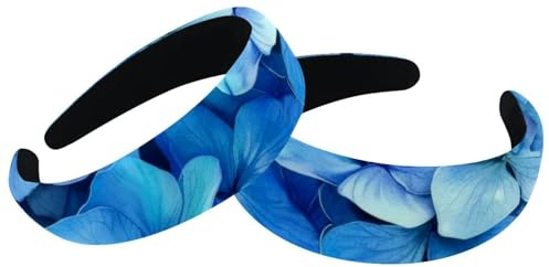 Lot de 2 bandeaux larges en velours pour femme, motif hortensias bleus, rembourrés, bandeaux de beauté pour filles