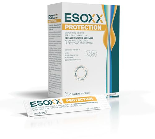 Esoxx Protection, Dispositivo Medico per il Trattamento del Reflusso Gasto-Esofageo Acido, Non Acido, Protezione dell'Esofago, 20 Stick Monodose, Aroma Crema