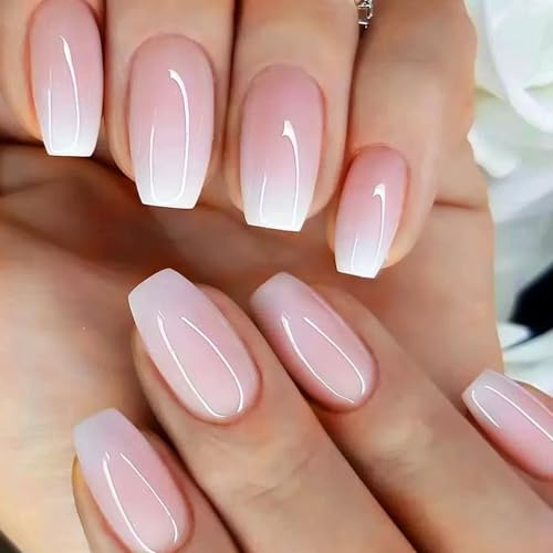 24 Stück Kiss Nails, Aufklebnägel, French Tip Künstliche Nägel für Frauen und Mädchen zum täglichen Tragen