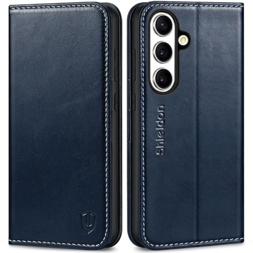 SHIELDON Lederhülle für Galaxy S25+ Plus 6,7 5G 2025, Retro Dunkelblau
