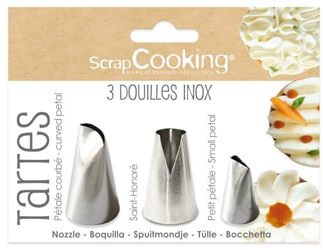 ScrapCooking 1836 - Juego de 3 boquillas para tartas de acero inoxidable de calidad profesional con puntas de bolsillo para tartas, decoración de tartas de postre