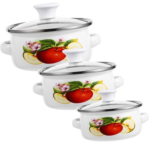 Didiseaon 3pcs Stackable Mini Soup Pot Enamel Pot Handles for Noodles Soup Milk Vintage Cooking for Stove Top