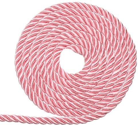 sourcing map Twisted Cord Trim, 5mm/11 Yard Trim Cord Rope 3-Ply Polyester Silk Twine Braided Rope for Home Decor Graduation, Pink